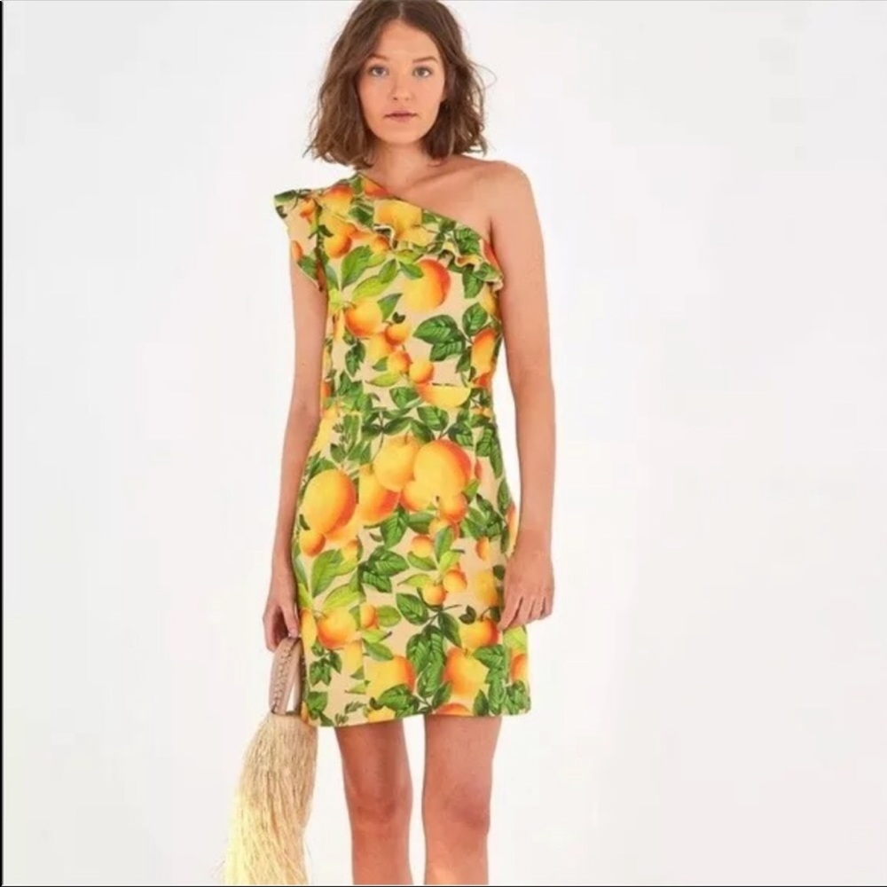 Farm Rio Orange Sands One Shoulder Dress NWT